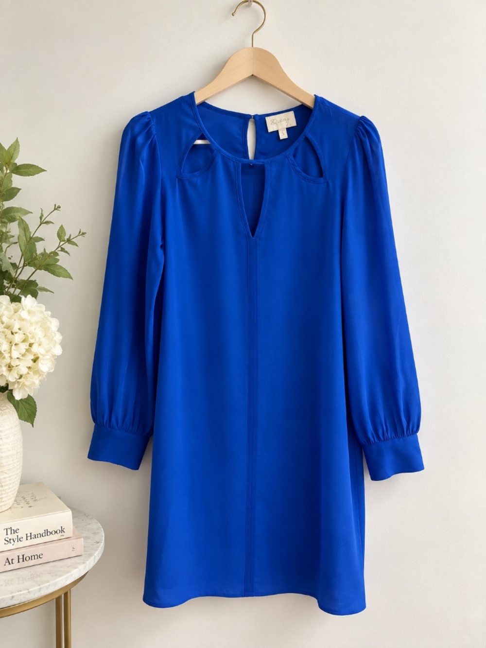 Rieley 100% Silk Cobalt Blue Cutout Shift Dress Size S